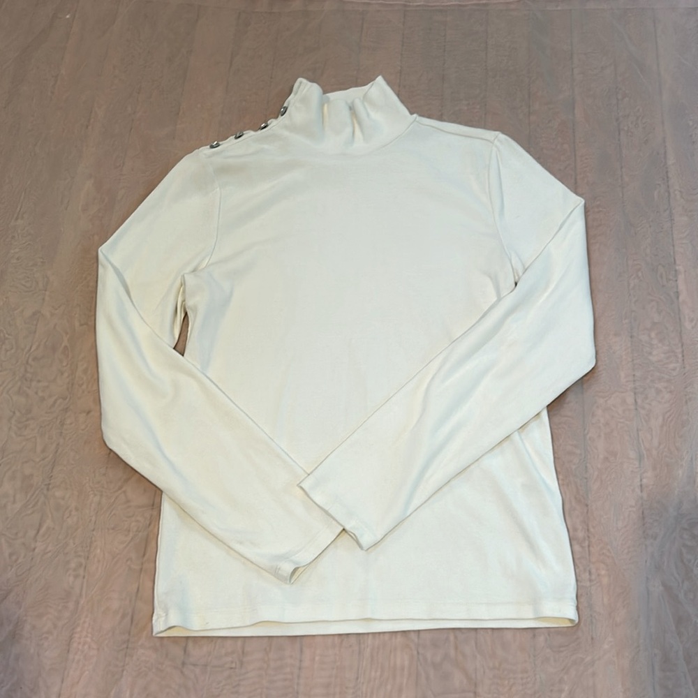 J. Crew Cream Long Sleeve Mock Neck Top